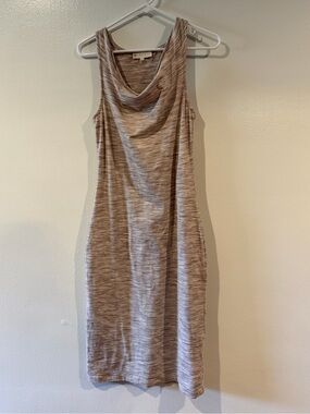 Synergy Organic Clothing Sleeveless Cowl Midi Dress in Heather Taupe